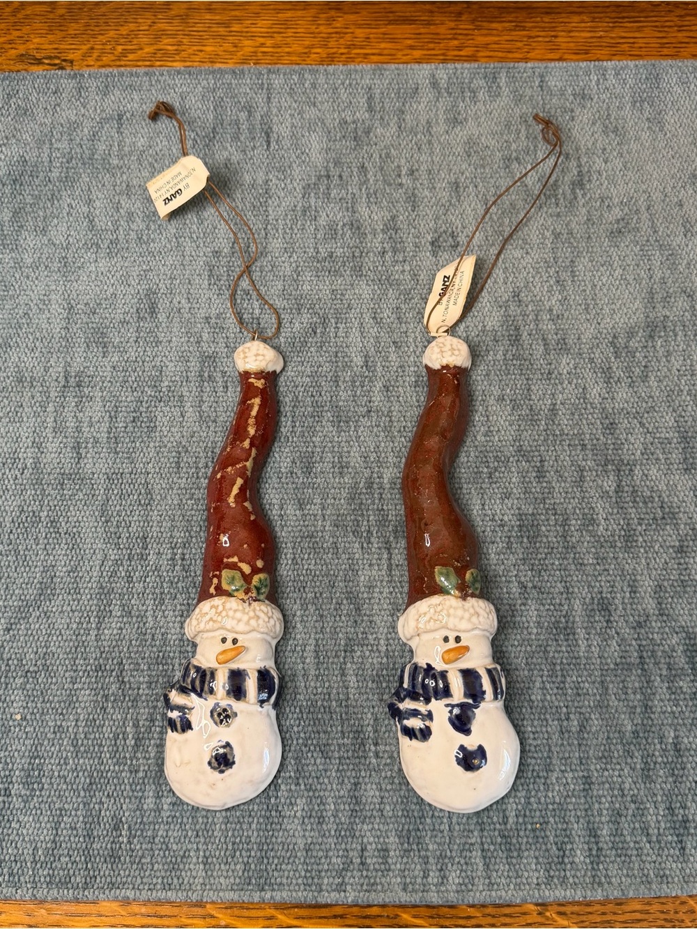 GANZ Handcrafted clay Snowman set of 2 Christmas holiday decor